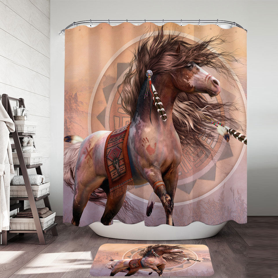 Spirit Warrior Horse Native American Art Decorative Shower Curtains