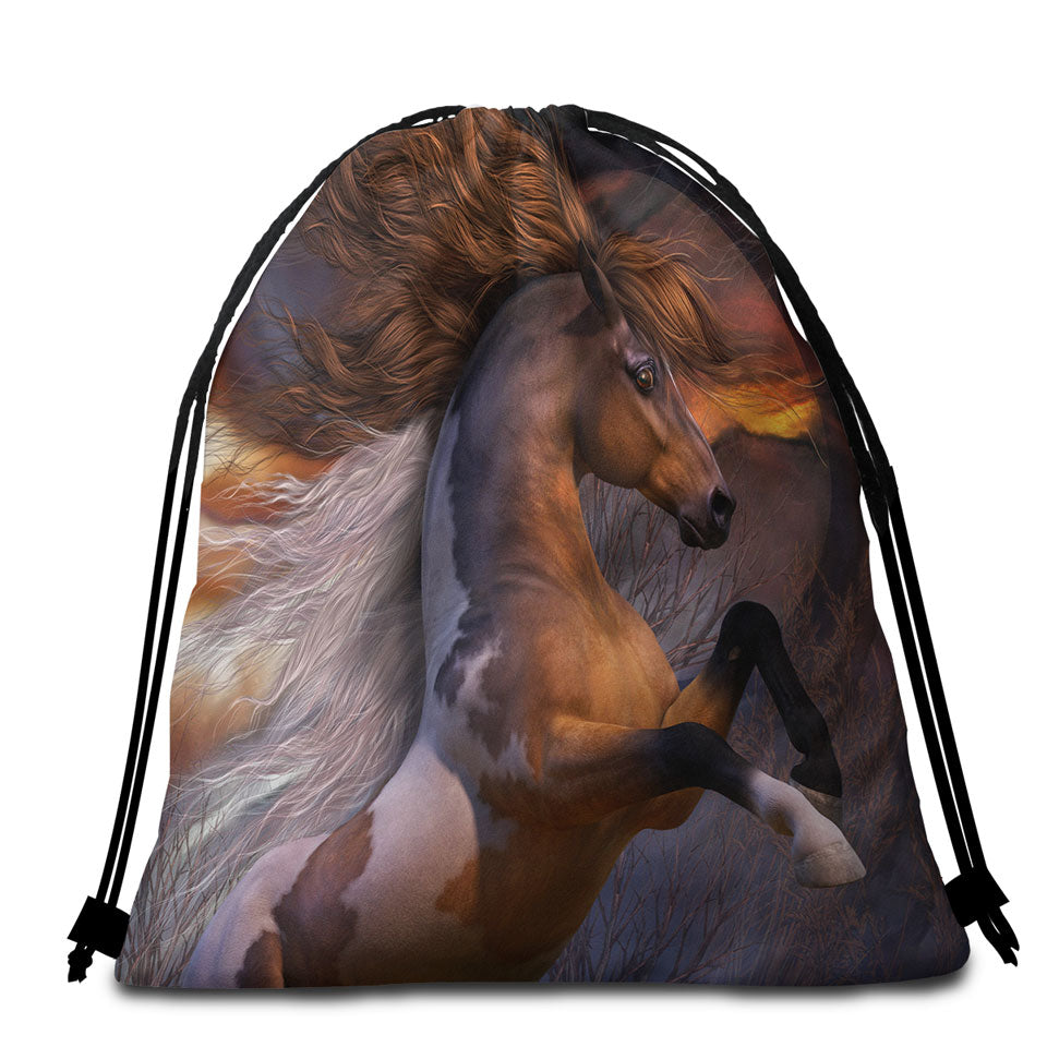 Spirit of the Wild Brown White Horse Beach Towels and Bags Set