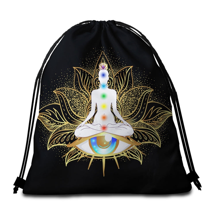 Spiritual Golden Buddha Beach Towel Bags