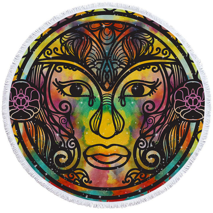 Spiritual Oriental God Face Beach Towels