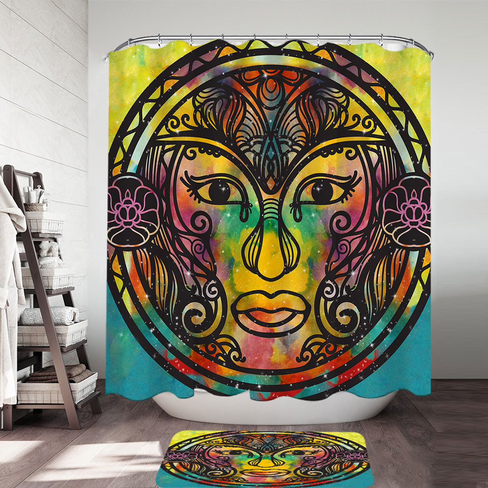 Spiritual Oriental God Face Shower Curtain