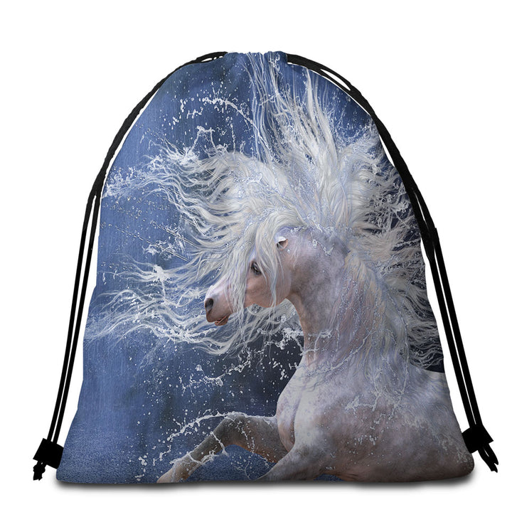Splash Wild White Horse Packable Beach Towel