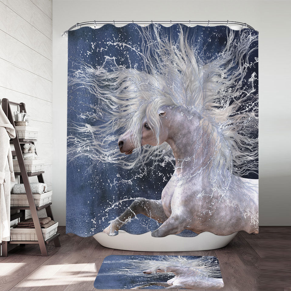 Splash Wild White Horse Shower Curtains made of Fabric
