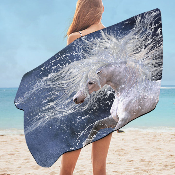 Splash Wild White Horse Unusual Beach Towels