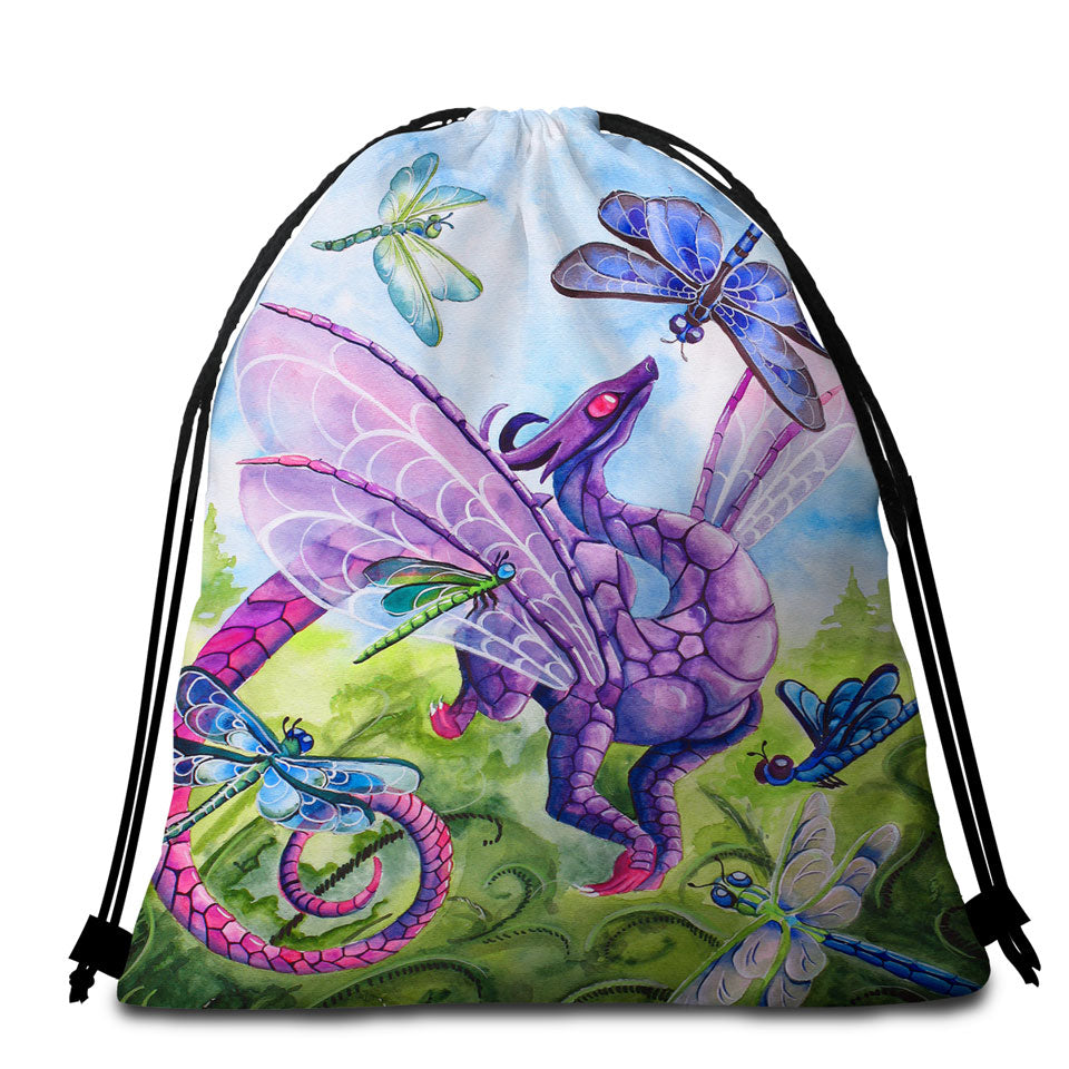 Art Painting Sunset Sleepy Butterfly Girl Beach Towel Bags