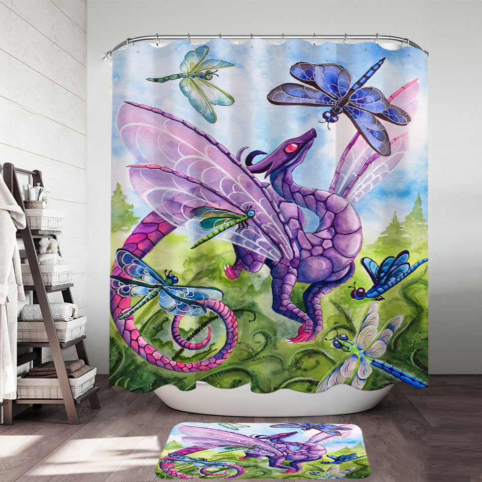 Spring Shower Curtains Dragon and Dragonflies