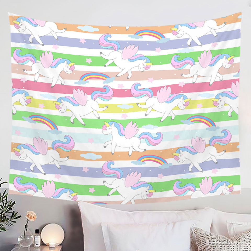 Stripes and Rainbow Unicorn Wall Decor Tapestry