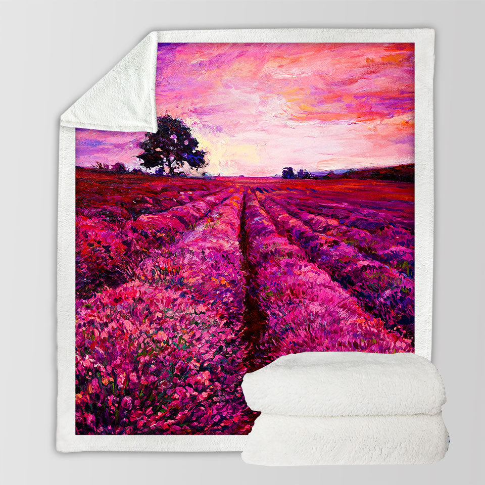 Stunning Art Blankets Purplish Sky above Lavender Field