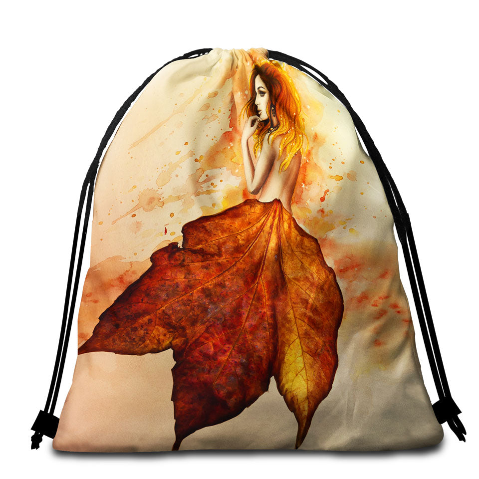Stunning Art Painting Miss Autumn Beach Bags and Towels