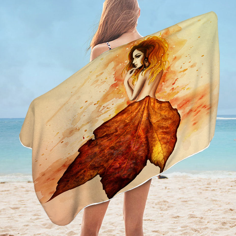 Stunning Art Painting Miss Autumn Beach Towels