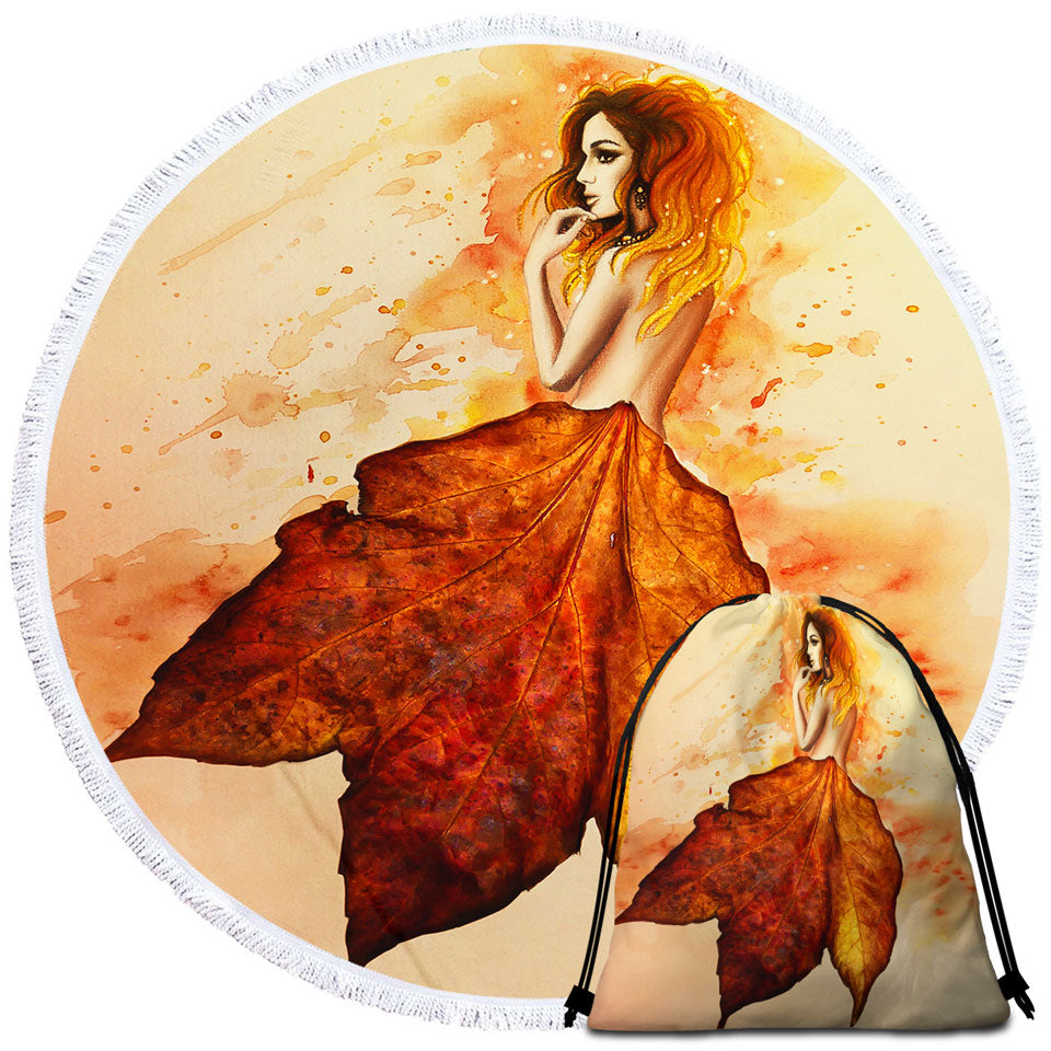 Stunning Art Painting Miss Autumn Circle Beach Towel