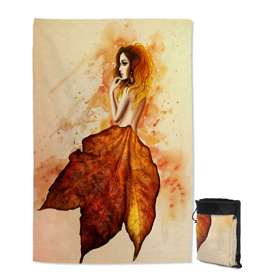 Stunning Art Painting Miss Autumn Swims Towel
