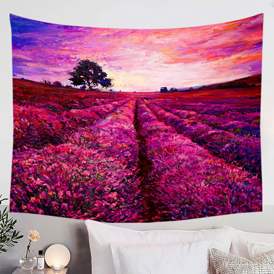 Stunning Art Purplish Sky above Lavender Field Wall Art Prints