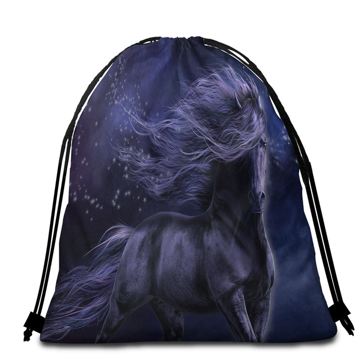 Stunning Black Horse Packable Beach Towel the Black Thunder Horses Art