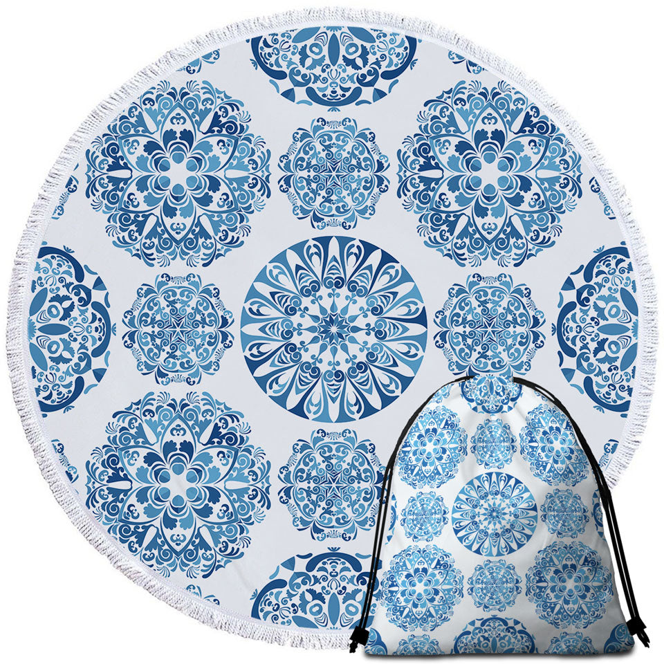Stunning Circle Beach Towel Blue Turquoise Moroccan Mandalas