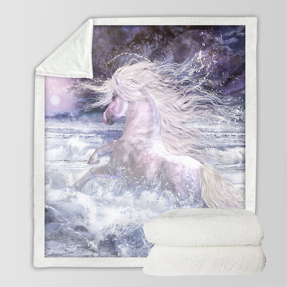 products/Stunning-Decorative-Blankets-White-Horse-Running-in-the-Ocean