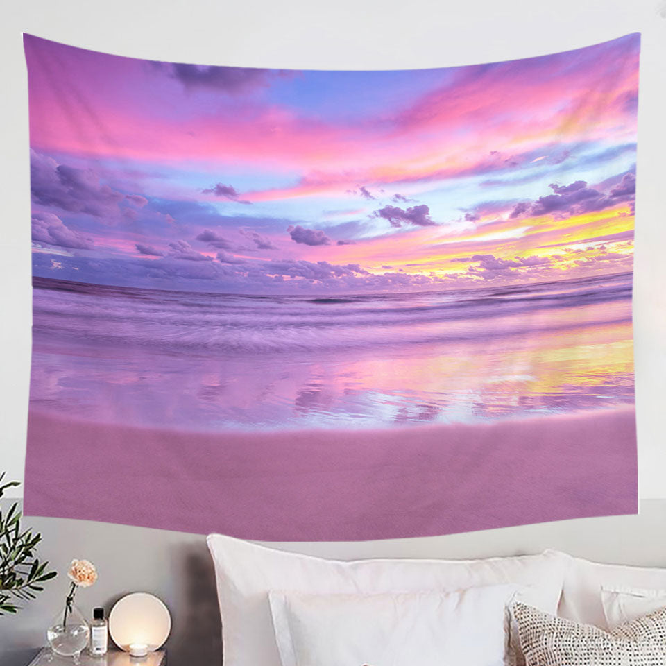 Stunning Ocean During Purplish Sunset Tapestry Wall Hanging