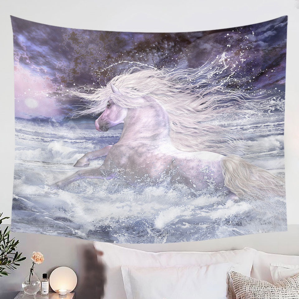 Stunning-Tapestry-Wall-Hanging-White-Horse-Running-in-the-Ocean