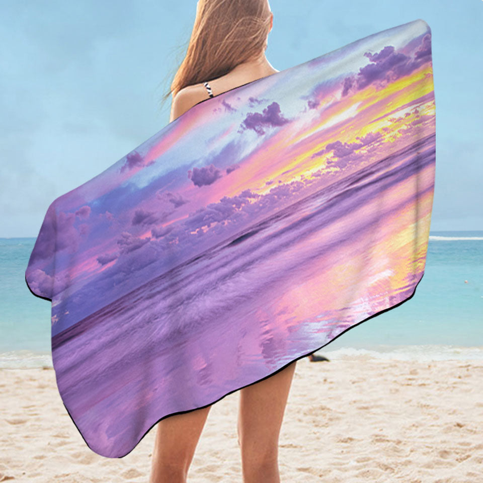 Stunning Unique Beach Towels Ocean During Purplish Sunset