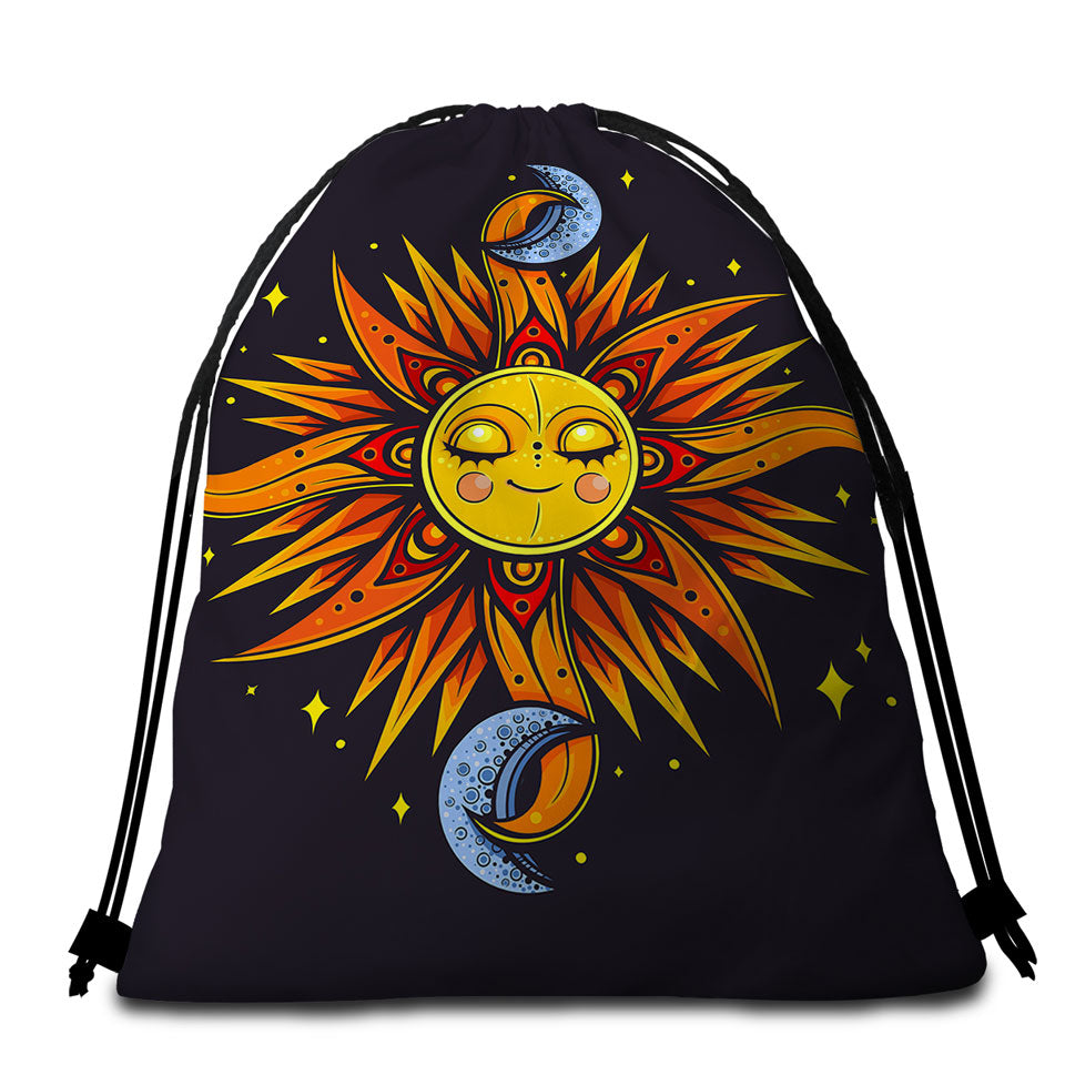 Sun and Moon Beach Towels and Bags Set