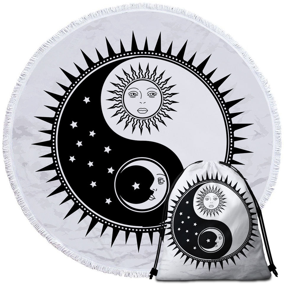 Sun and Moon Yin and Yang Circle Beach Towel