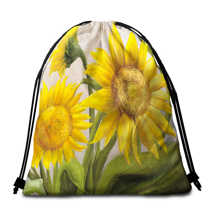 Sunflowers Art Beautiful Yellow Flowers Packable Beach Towel