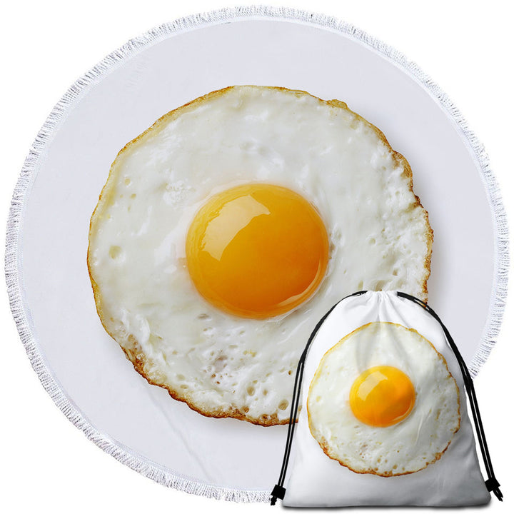 Sunny Side Up Fried Egg Circle Beach Towel
