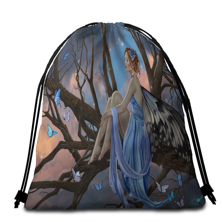 Sunset Beach Towel Bags Butterflies and the Beautiful Forest Fairy