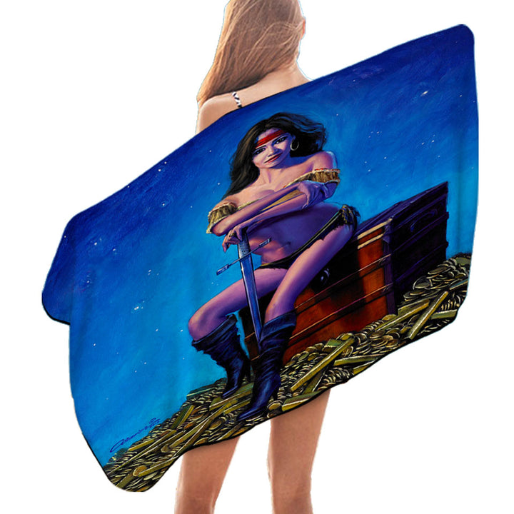 Swashbucklers Bounty Woman Gold Treasure Beach Towels