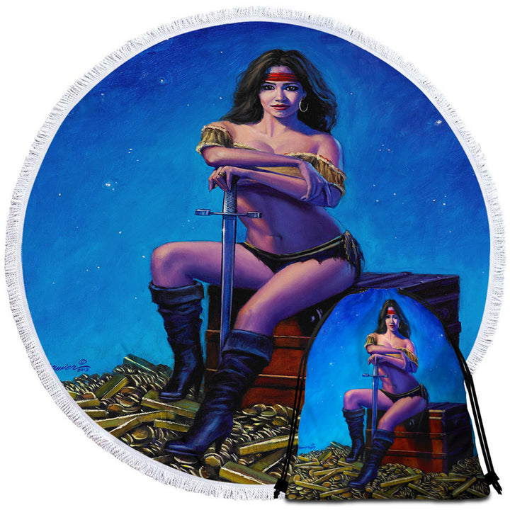 Swashbucklers Bounty Woman Gold Treasure Best Beach Towels for Sale