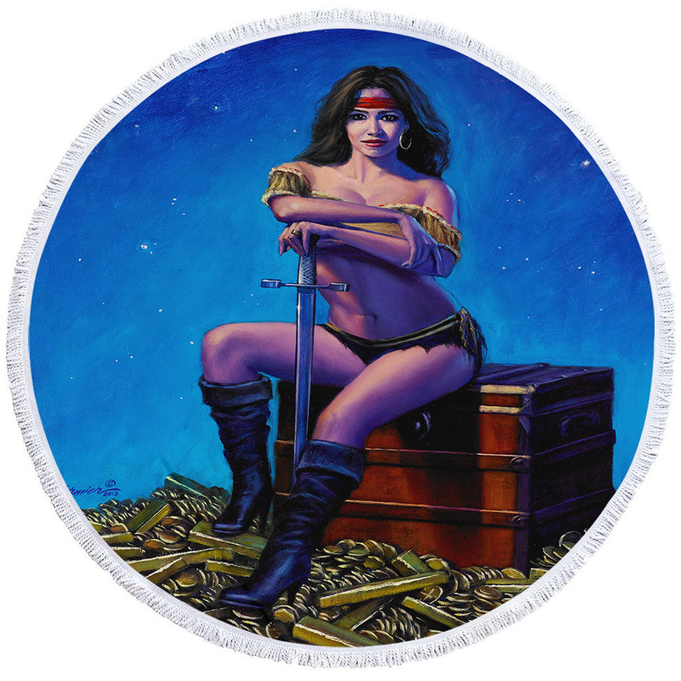 Swashbucklers Bounty Woman Gold Treasure Round Beach Towel