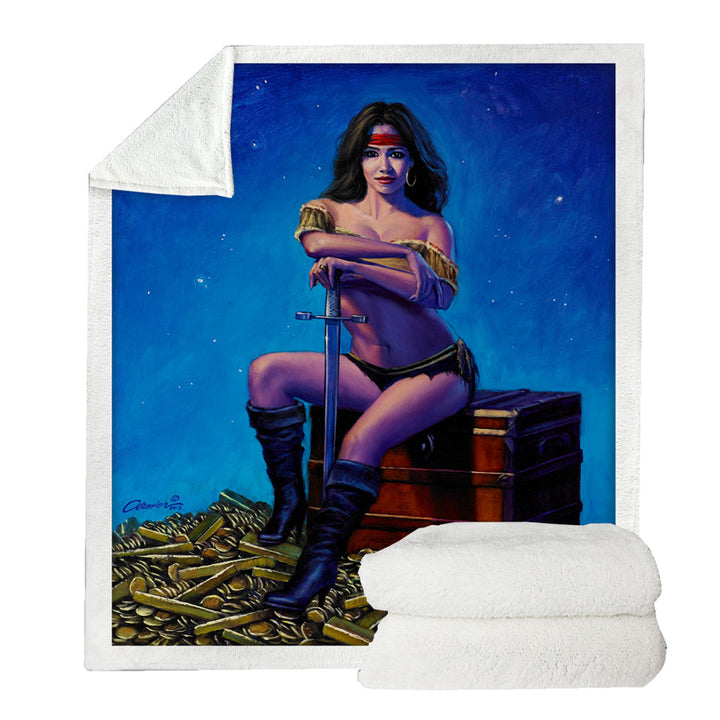 Swashbucklers Bounty Woman Gold Treasure Sherpa Blanket