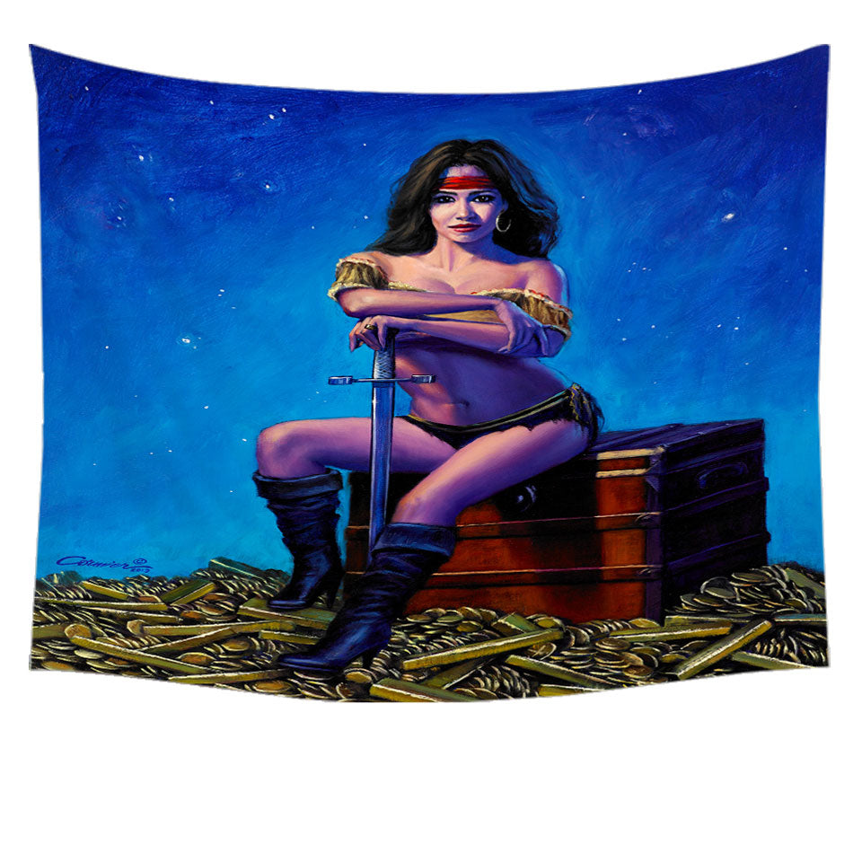 Swashbucklers Bounty Woman Gold Treasure Tapestry