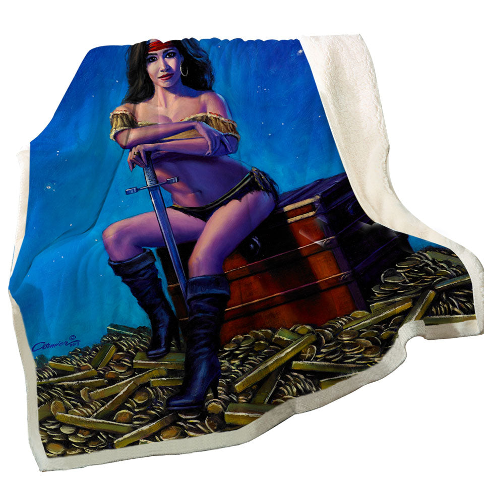 Swashbucklers Bounty Woman Gold Treasure Throw Blanket