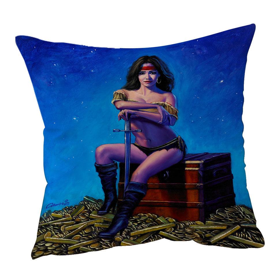 Swashbucklers Bounty Woman Gold Treasure Throw Pillow