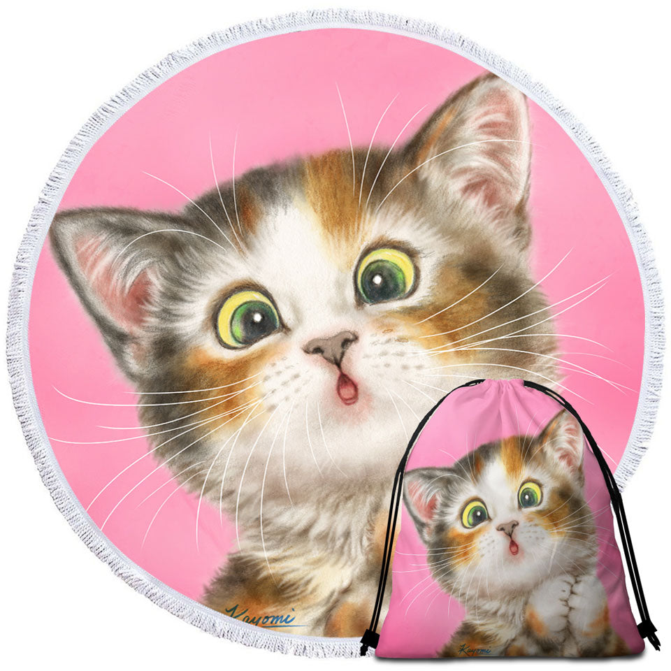 Sweet Childrens Beach Towels Kitten over Pink Painted Cats Designs