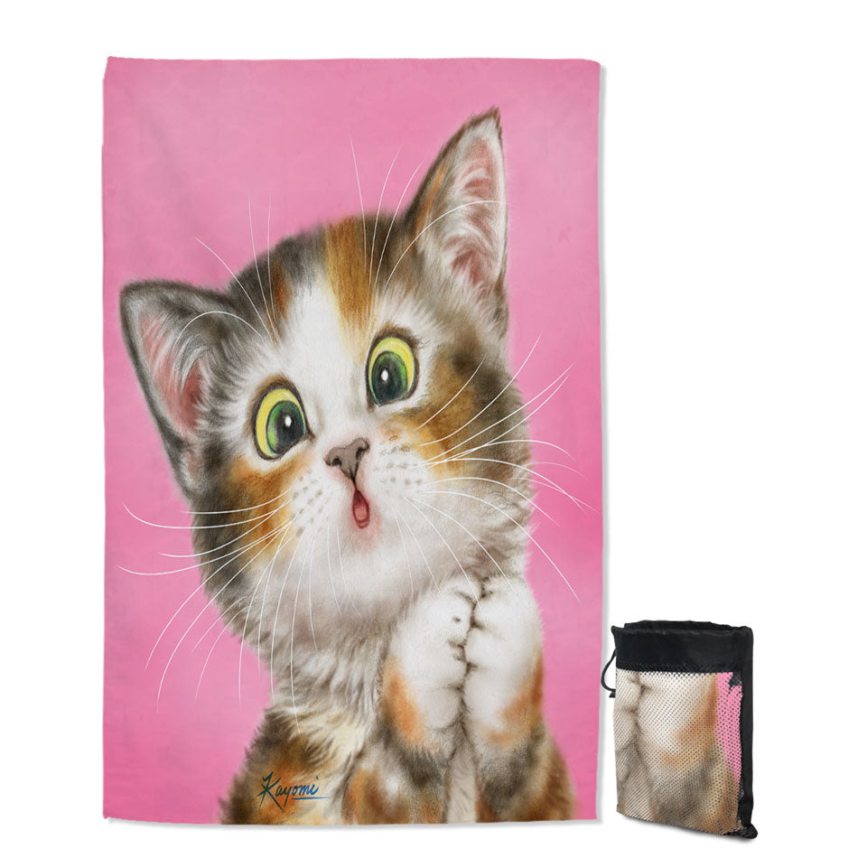 Sweet Childrens Pool Towels Kitten over Pink Painted Cats Designs