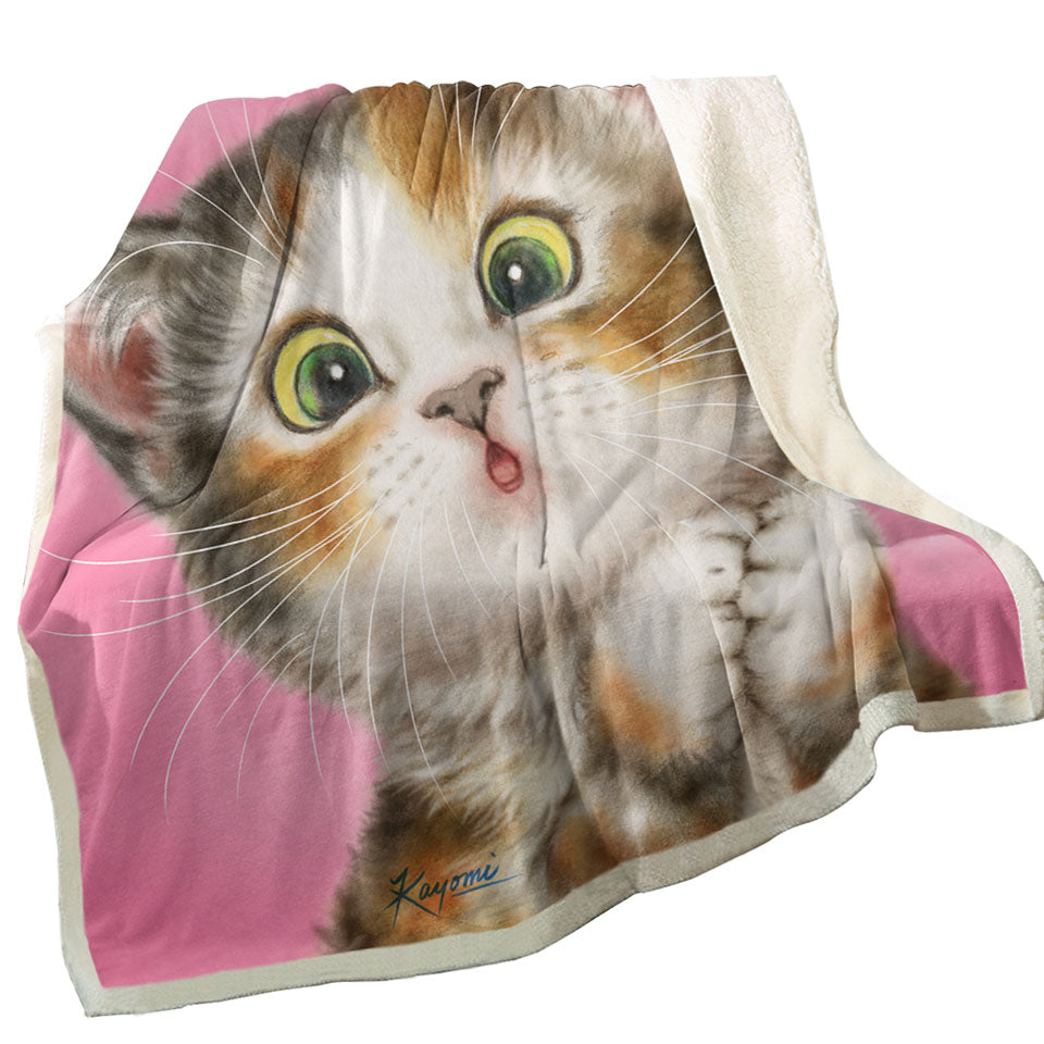 Sweet Childrens Throws with Kitten over Pink Painted Cats Designs