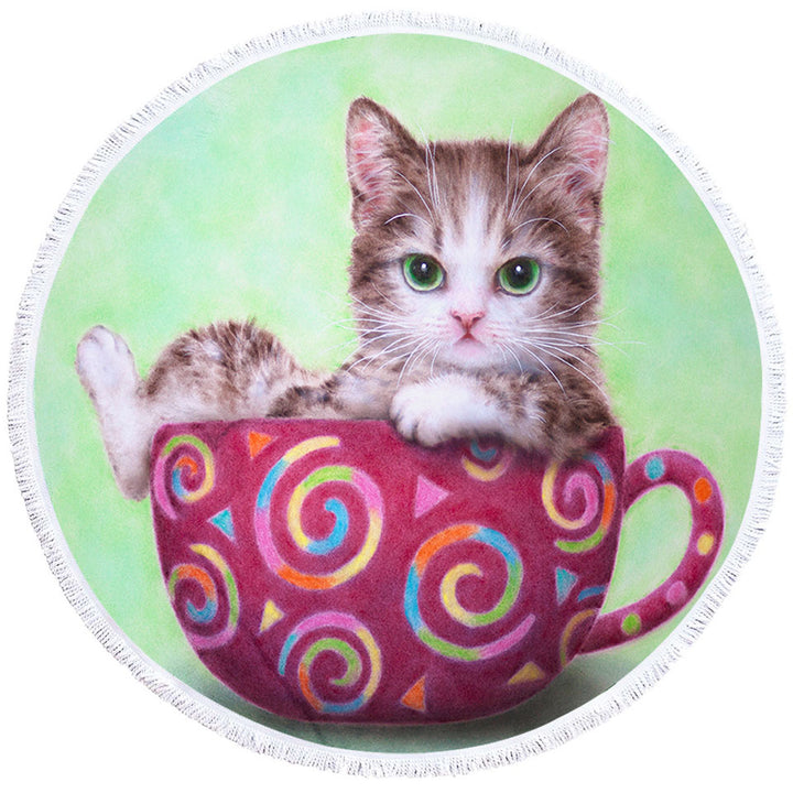 Sweet Circle Beach Towel Cat Art Drawings the Cute Cup Kitty