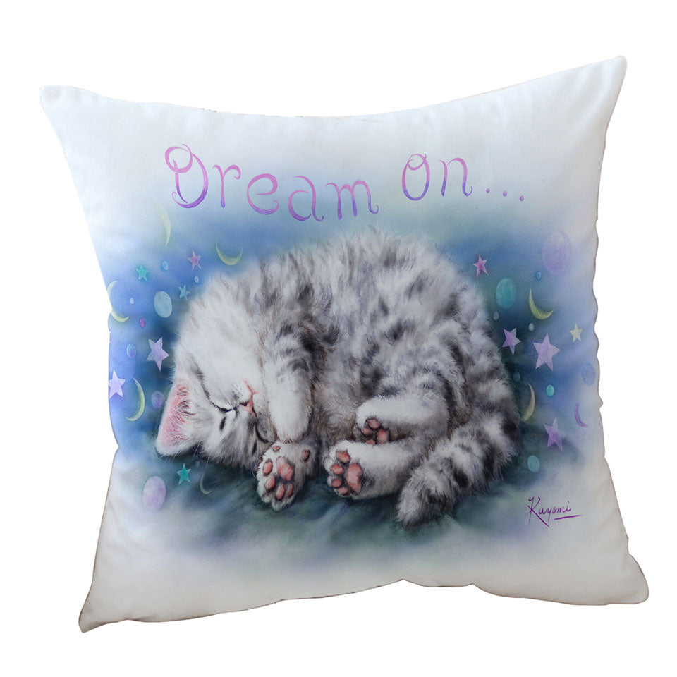 Sweet Cushion Covers of Sleeping Grey Kitten Cat Art