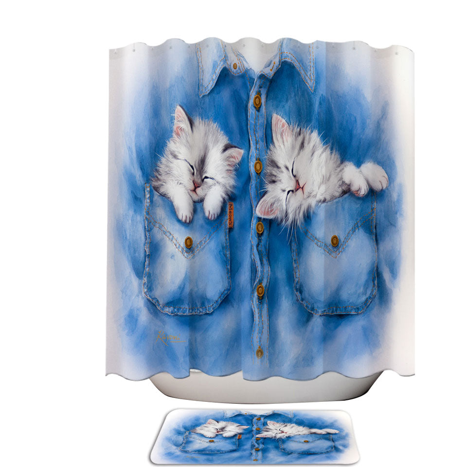Sweet Fabric Shower Curtains Dreams Cute Funny Sleeping Grey Kittens