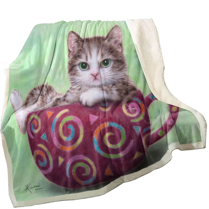 Sweet Fleece Blanket Cat Art Drawings the Cute Cup Kitty