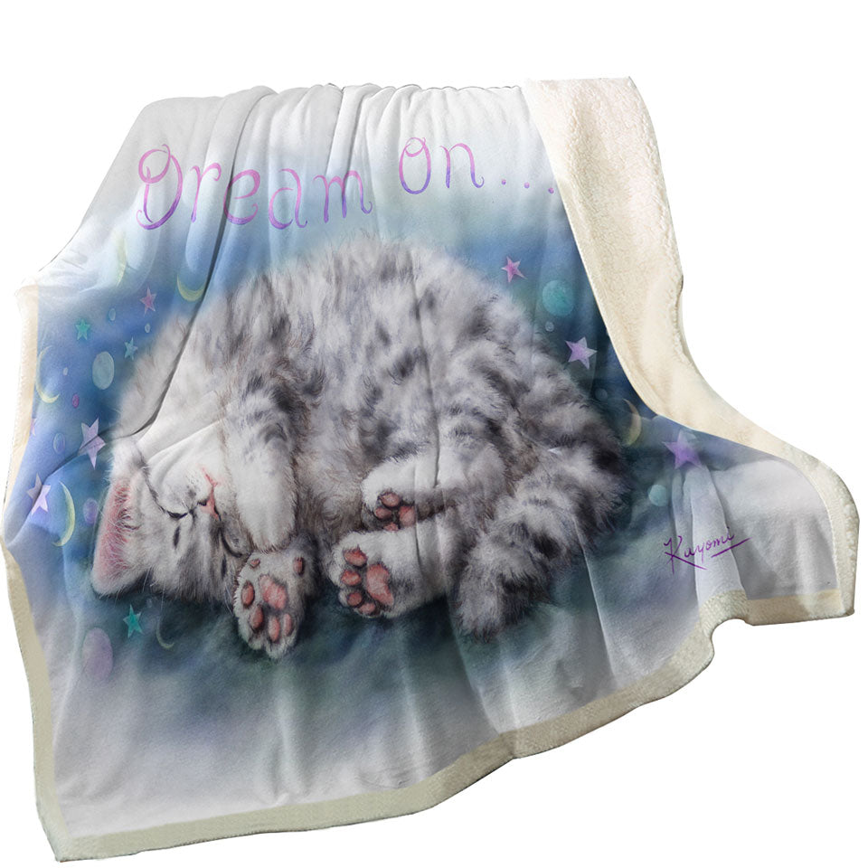 Sweet Fleece Blankets of Sleeping Grey Kitten Cat Art