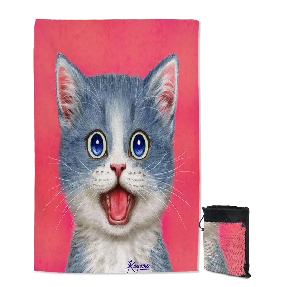 Sweet Happy Grey Kitten Cat Thin Beach Towels
