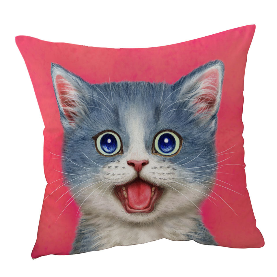 Sweet Happy Grey Kitten Cat Throw Cushions