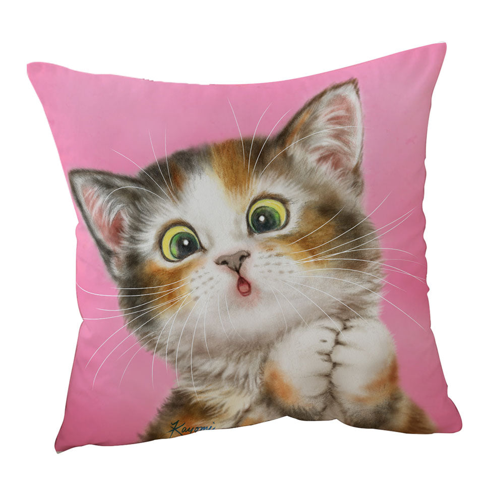 Sweet Kids Cushions with Kitten over Pink Painted Cats Designs
