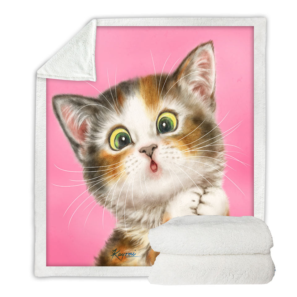 Sweet Kids Sherpa Blankets with Kitten over Pink Painted Cats Designs