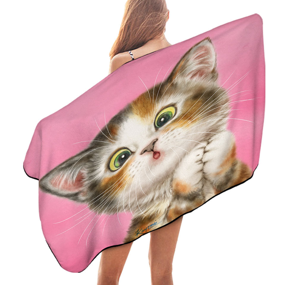 Sweet Kids Swimming Towels Kitten over Pink Painted Cats Designs
