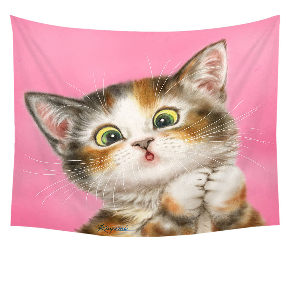 Sweet Kids Wall Decor Kitten over Pink Painted Cats Designs Tapestry