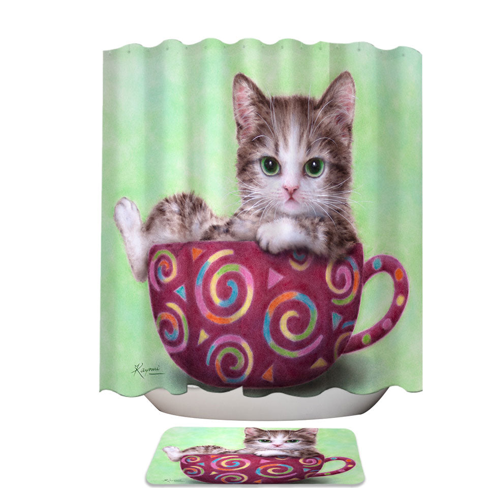 Sweet Shower Curtain Cat Art Drawings the Cute Cup Kitty